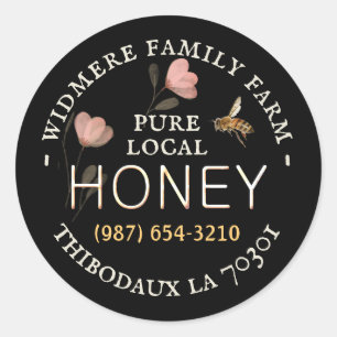 Delicate Pink Wildflower Honey Sold Here on Black Classic Round Sticker
