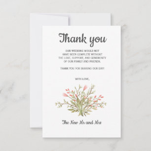 Delicate Pink wildflowers Photo Wedding Thank you Card