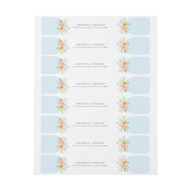Delicate pink & yellow watercolors flowers bouquet wrap around label (Sheet)