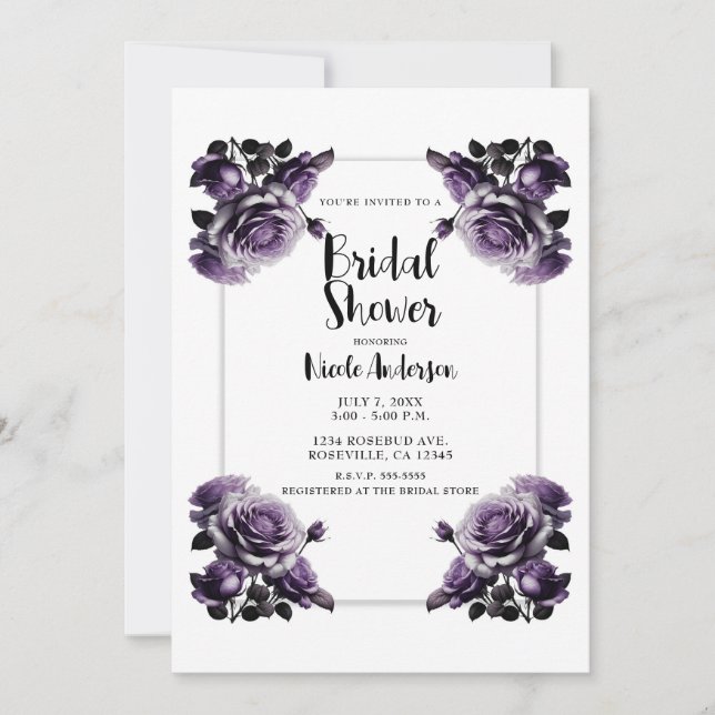 Delicate Plum Purple Roses Shabby Shower  Invitation (Front)
