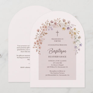 Delicate Plum Shades Floral Arch Baptism LPM26 Invitation