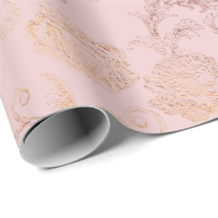 Delicate Powder Blush Floral Pink Roses Gold Wrapping Paper