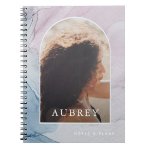 Delicate Purple Abstract Print Name and Photo Arch Notebook