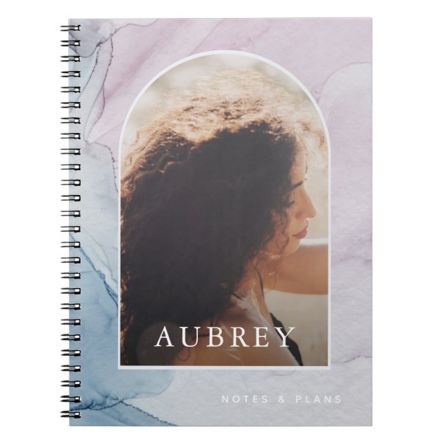 Delicate Purple Abstract Print Name and Photo Arch Notebook (Front)