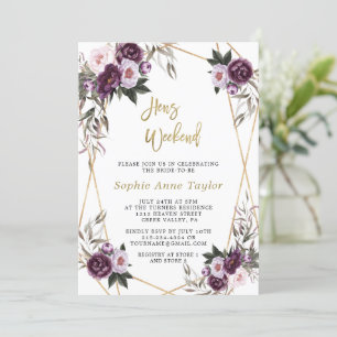Delicate Purple Floral Gold Bachelorette Weekend  Invitation