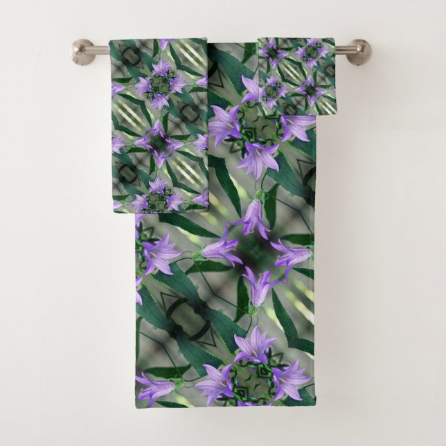 Delicate Purple Flowers Abstract Pattern     Bath Towel Set (Insitu)