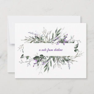 Delicate Purple Flowers with Green Leaves Frame Card