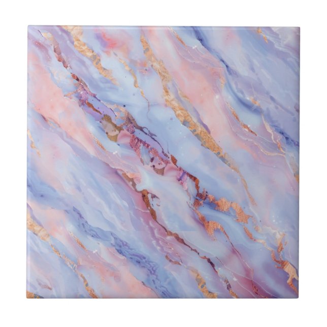 Delicate Purple Fluid Marble-Like with some Gold Ceramic Tile (Front)