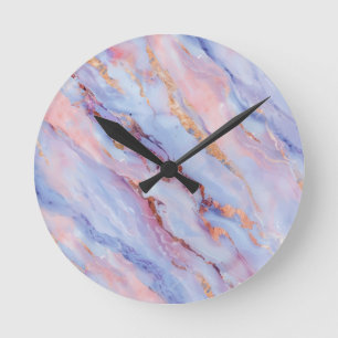 Delicate Purple Fluid Marble-Like with some Gold Round Clock