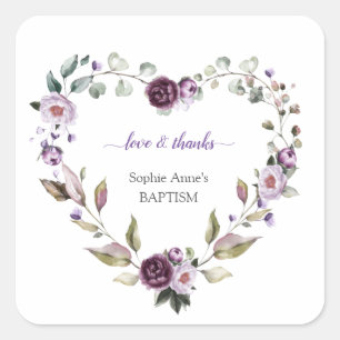 Delicate Purple Pink Peonies Flowers Baptism Square Sticker