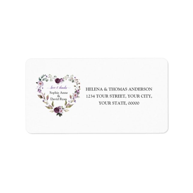 Delicate Purple Pink Peonies Flowers Wedding Label (Front)