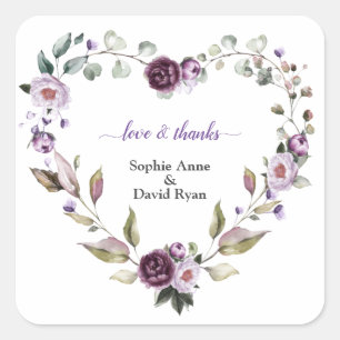 Delicate Purple Pink Peonies Flowers Wedding Square Sticker