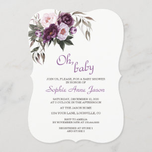 Delicate Purple Pink Peony Flowers Baby Shower Invitation