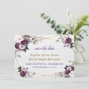 Delicate Purple Pink Peony Flowers Gold Wedding Save The Date