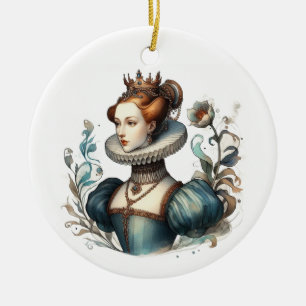 Delicate Queen in Watercolor Style Ceramic Ornament
