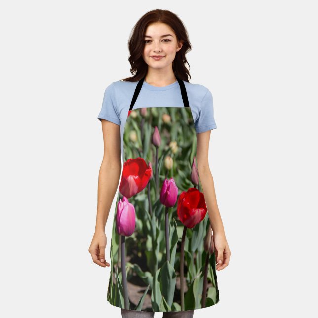 Delicate red and purple tulips apron (Worn)