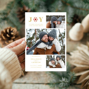 Delicate Red & Fake Gold SnowFlake 3 Photos Save The Date