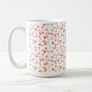 Delicate Red Floral Pattern on Soft Cream Coffee Mug