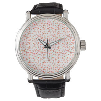 Delicate Red Floral Pattern on Soft Cream  Watch