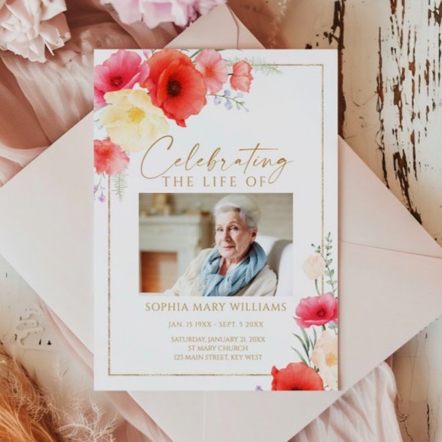 Delicate Red Flowers Funeral Order of Service  Program (Creator Uploaded)