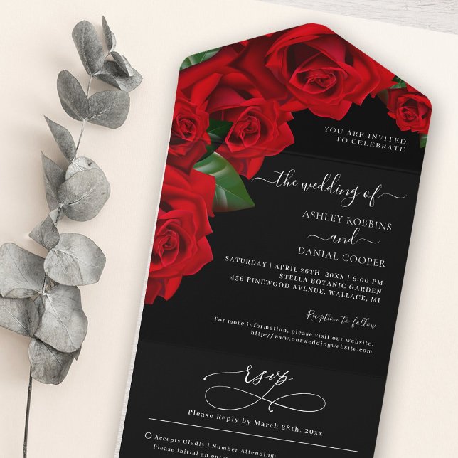 Delicate Red Love Roses Wedding All In One Invitation (Creator Uploaded)