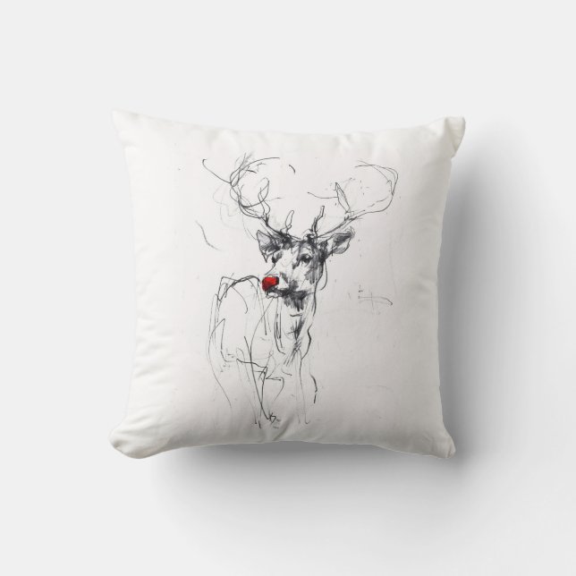Delicate Red-Nosed Rudolf Portrait Cushion (Front)