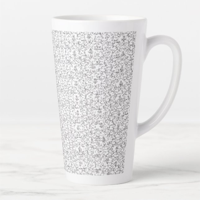 Delicate, repeating light grey floral pattern on a latte mug (Right)