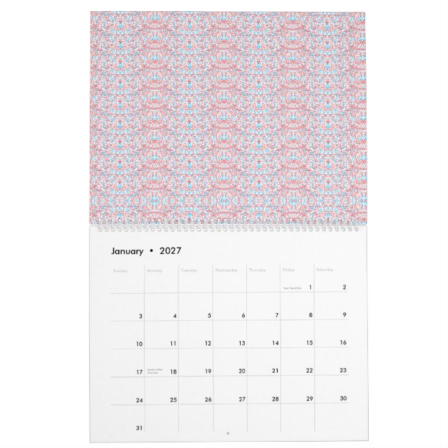 Delicate, repeating, light pink and light blue pat calendar (Jan 2027)