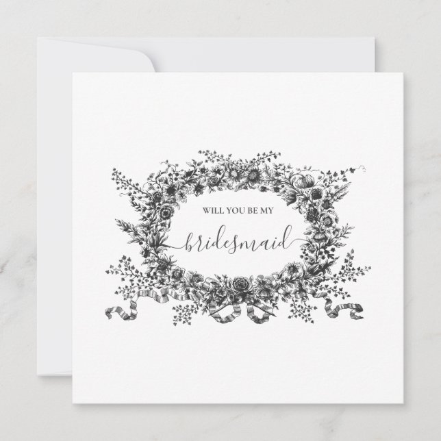 Delicate Romanitc Floral Modern Bridesmaid Wedding Invitation (Front)