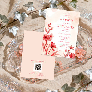 Delicate Romantic Bloom Juicy Red & Pinky Pink Invitation