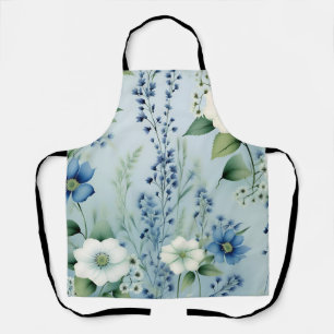 Delicate Romantic Floral Blue Apron