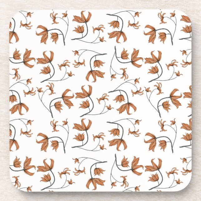 Delicate romantic florals taupe peach caramel coaster (Front)