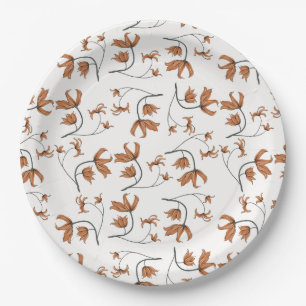 Delicate romantic florals taupe peach caramel paper plate
