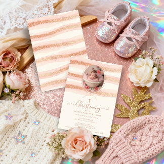 Delicate Romantic Rose Gold Glitter Baptist  Invitation