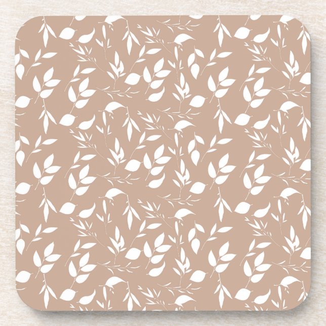 Delicate romantic silhouette florals taupe mocha  coaster (Front)