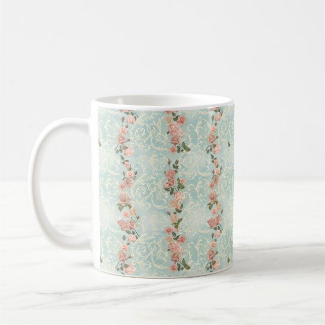 Delicate rose floral pattern coffee mug (Left)