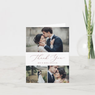 Delicate Rose Gold 3 Photo Collage Thank You Card