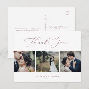 Delicate Rose Gold 3 Photo Template Thank You Postcard