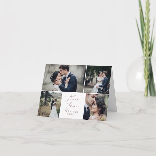 Delicate Rose Gold 4 Photo Template Thank You Card (Front)