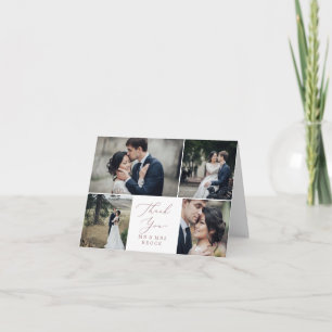 Delicate Rose Gold 4 Photo Template Thank You Card