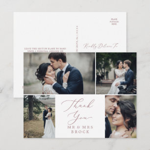 Delicate Rose Gold 4 Photo Template Thank You Postcard