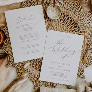 Delicate Rose Gold Calligraphy All In One Wedding Invitation