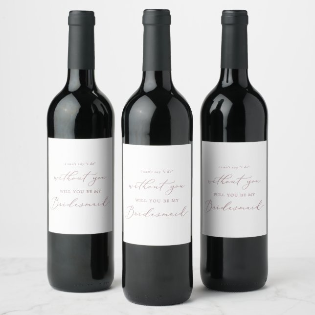 Delicate Rose Gold Calligraphy Bridesmaid Proposal Wine Label (Bottles)