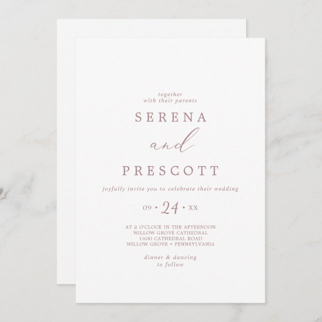 Delicate Rose Gold Calligraphy Casual Wedding Invitation (Front/Back)