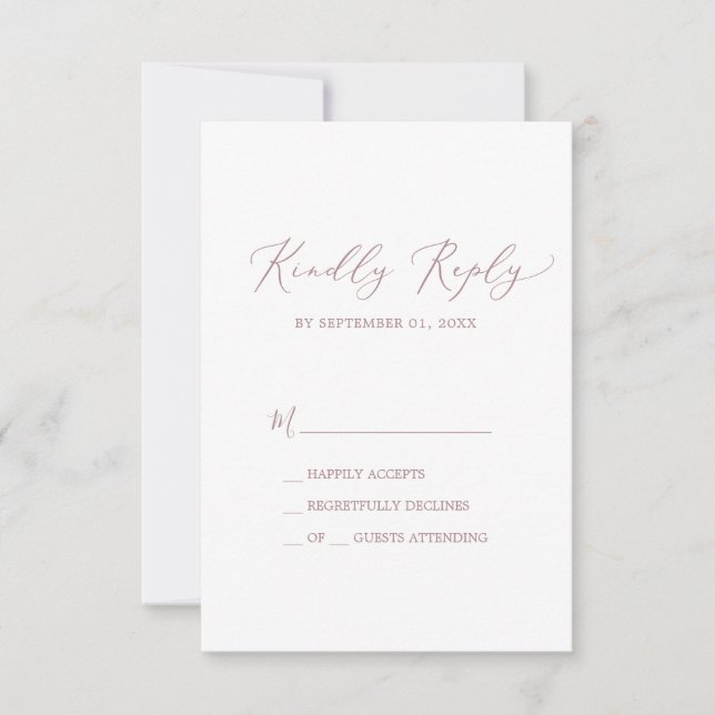 Delicate Rose Gold Calligraphy Simple RSVP Card (Front)