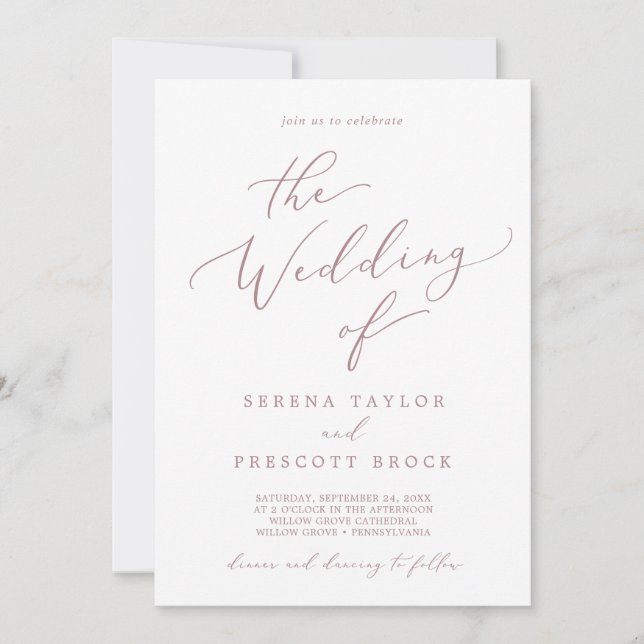 Delicate Rose Gold Calligraphy The Wedding Of Invitation (Front)