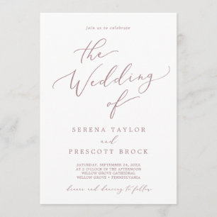 Delicate Rose Gold Calligraphy The Wedding Of Invitation