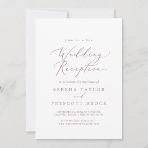 Delicate Rose Gold Calligraphy Wedding Reception Invitation