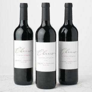 Delicate Rose Gold Cheers Wedding Wine Labels