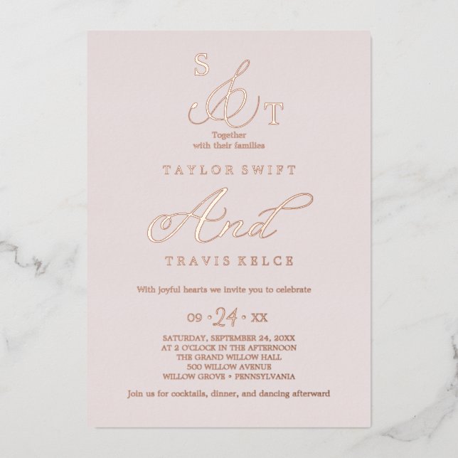 Delicate Rose Gold Foil | Blush Monogram Wedding  (Front)